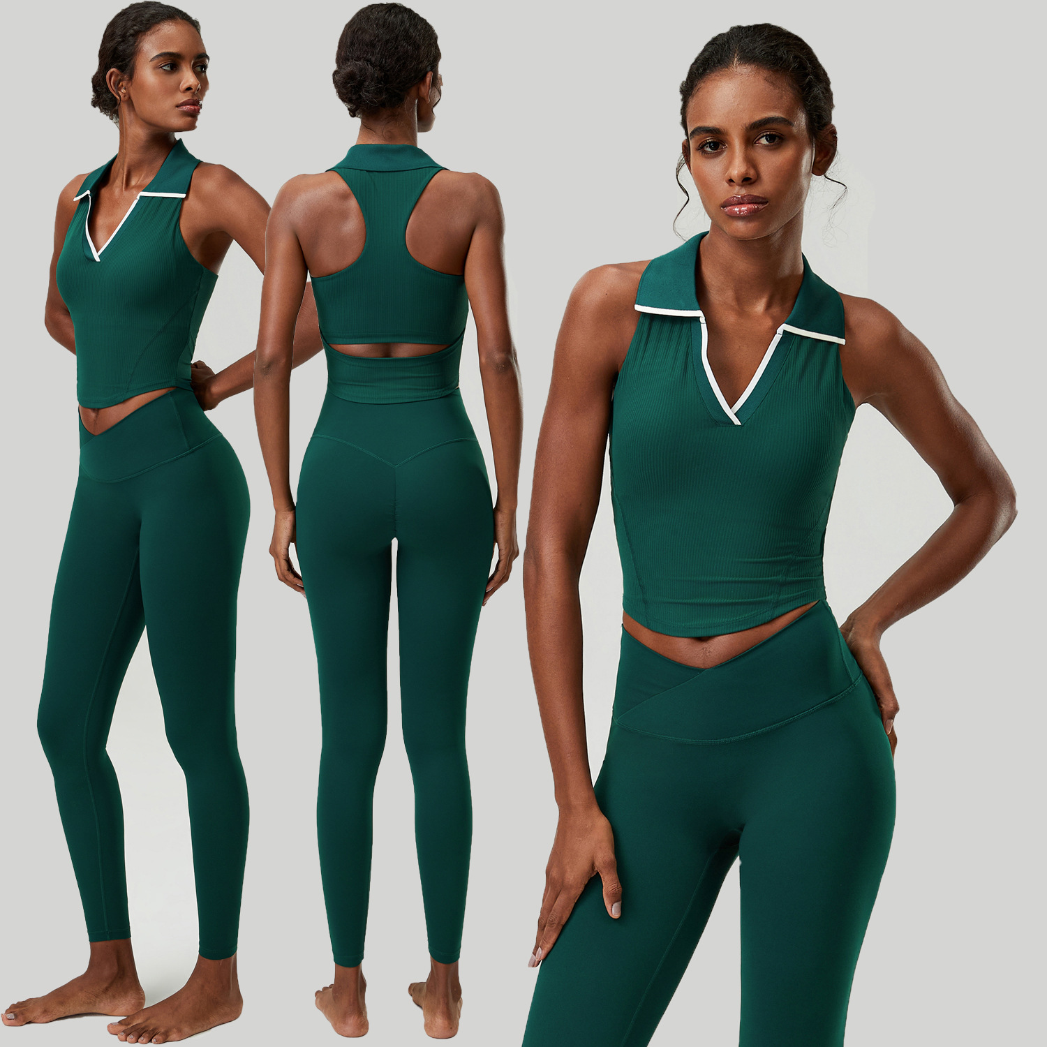 Women 2 PCS Yoga Set Ribbed Po - Tank Top Ribbed 评论和价格