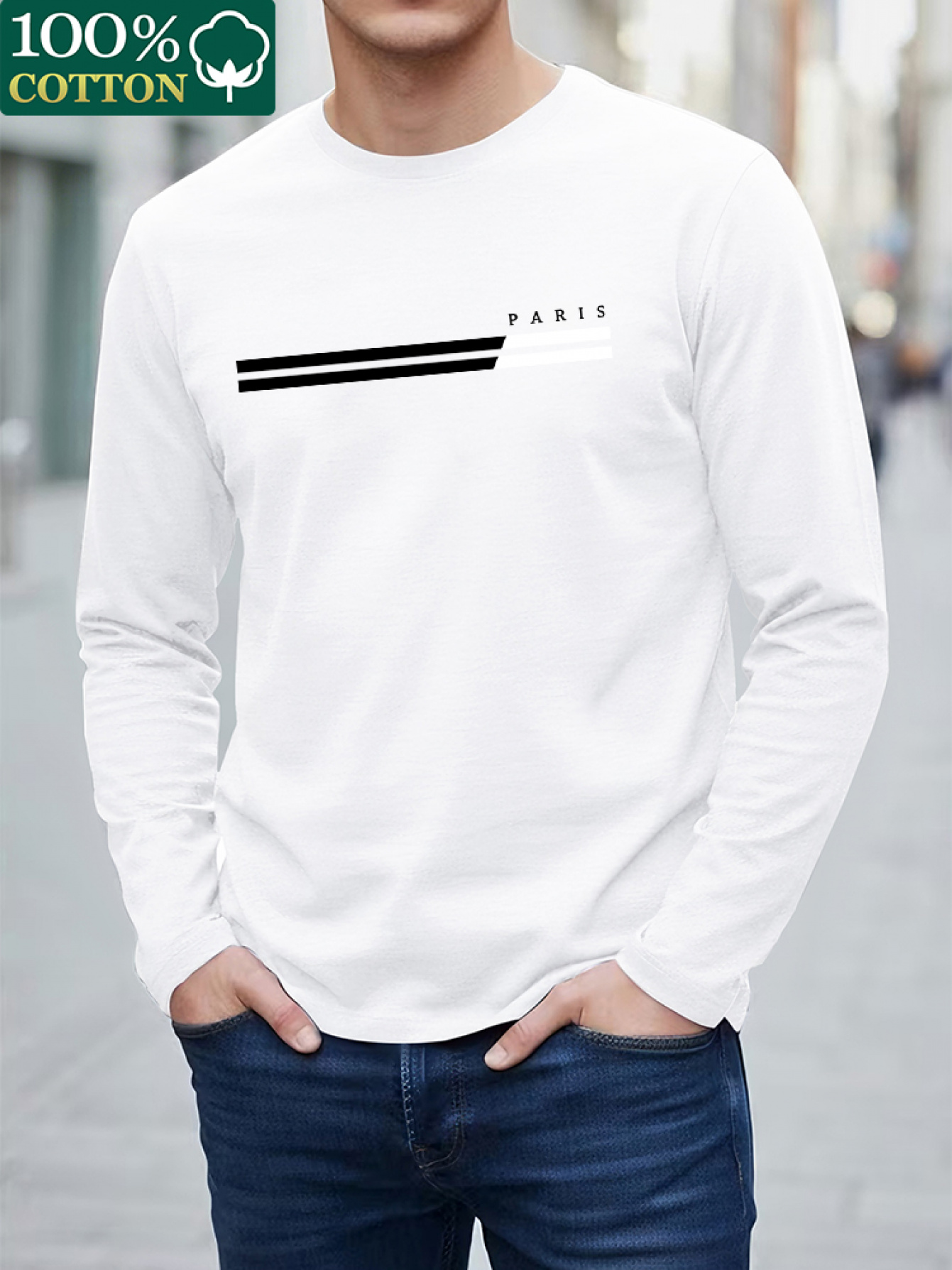 100 COTTONMen Crew Neck Long S - Undershirt Crew Neck 评论和价格