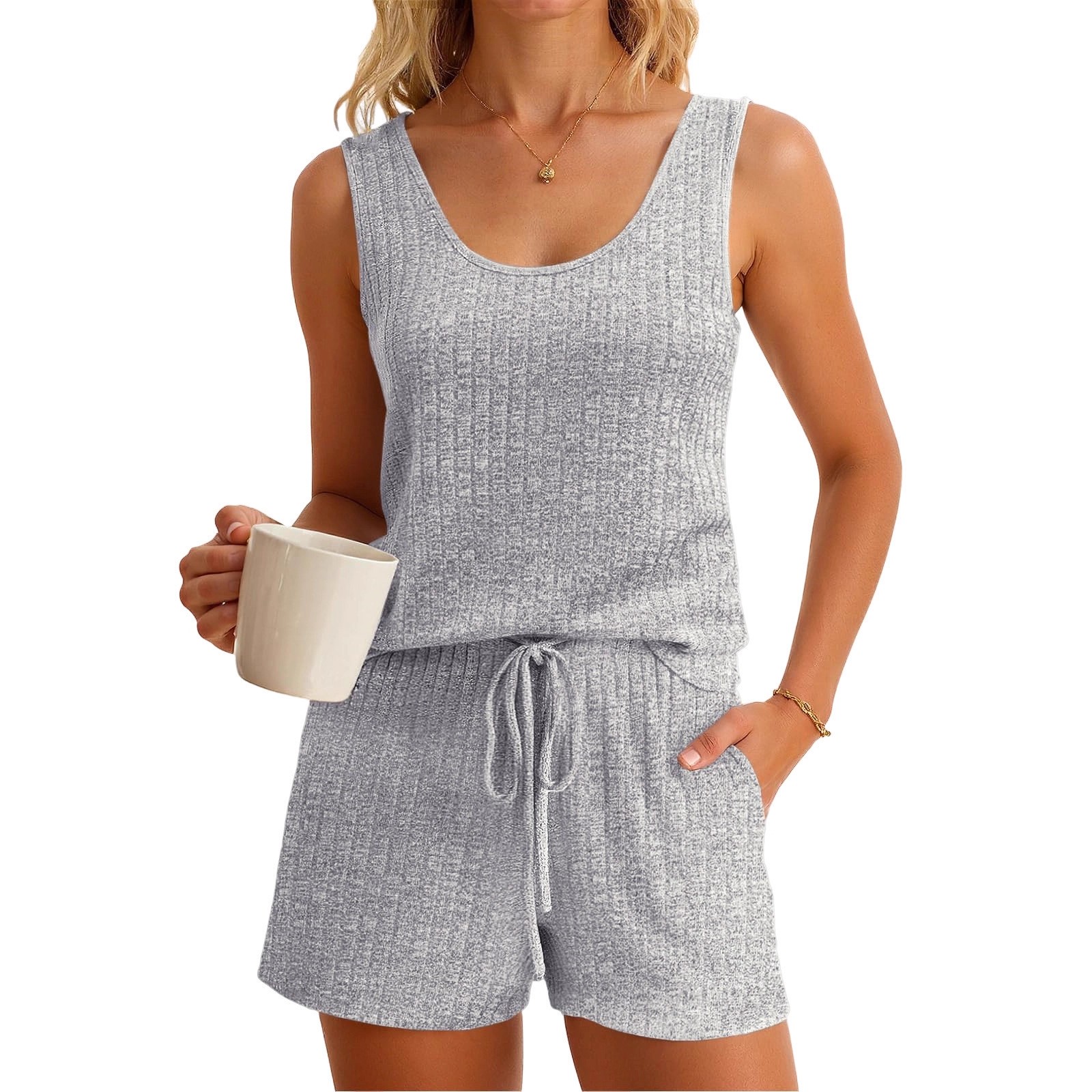 Women's Spring Summer Sleevele - Tank Top Ribbed 评论和价格